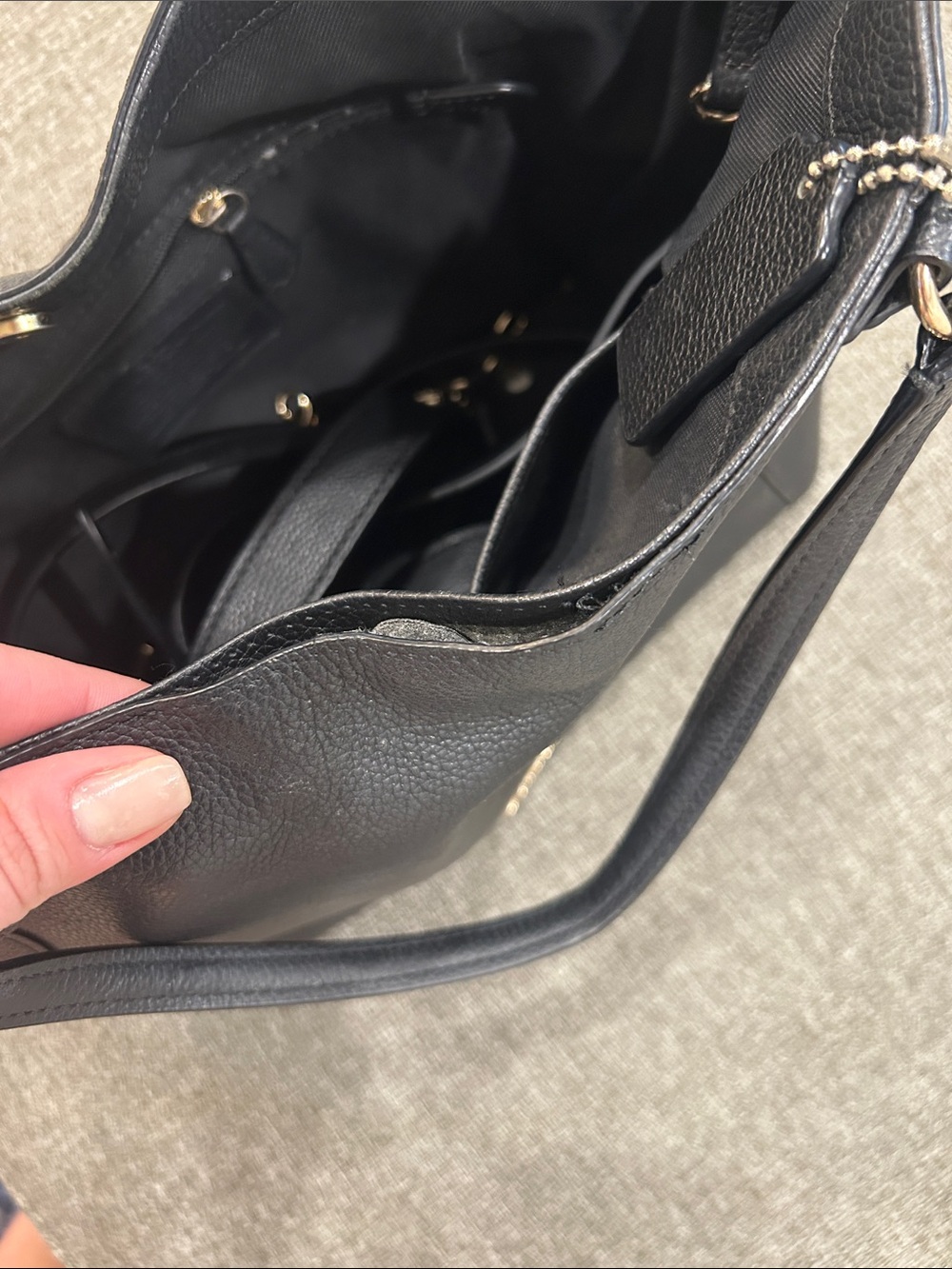 Coach Black Pebbled Leather Tote with Gold Hardware - Picture 3 of 3
